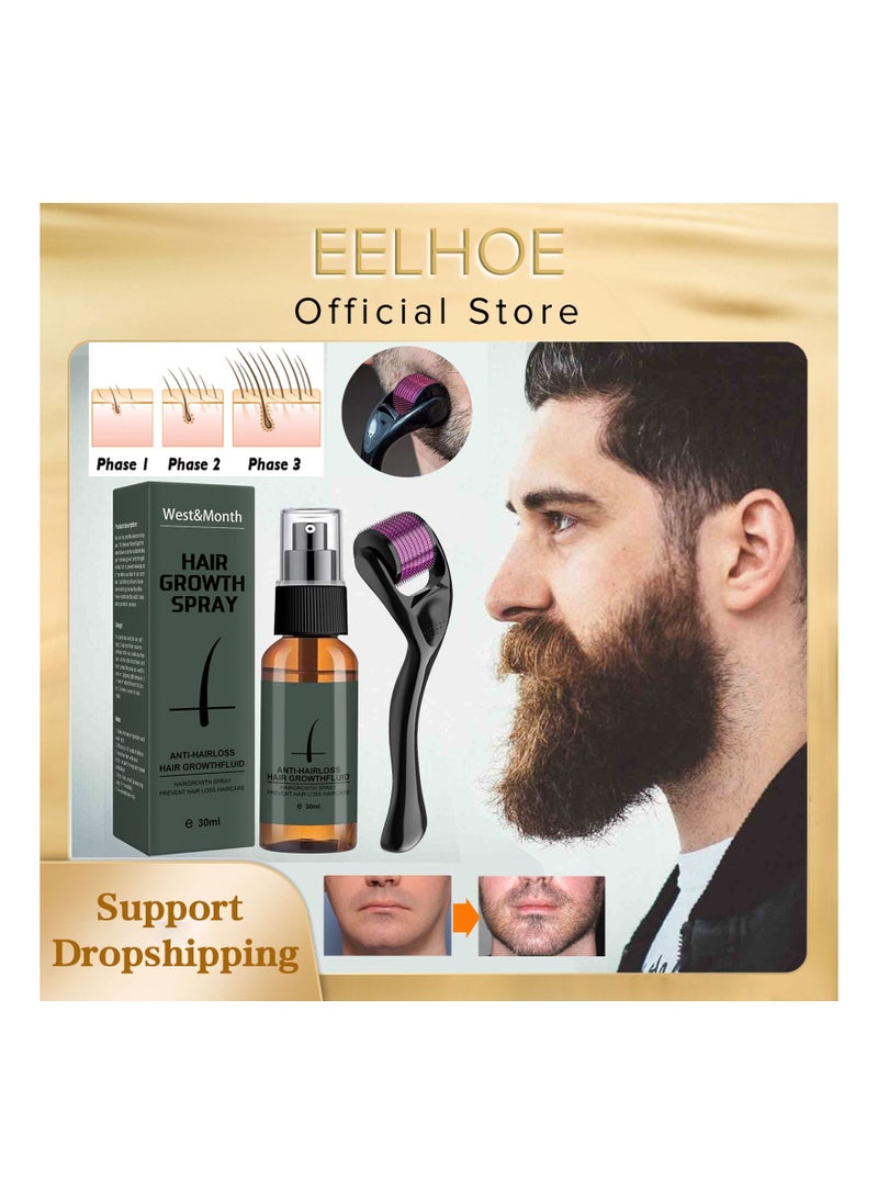 West&Month - Beard Growth Spray Set for Men Nourishing Moisturizing Moustache Growth Enhancer Anti Hair Loss Care Serum with Beard Roller - Image 1