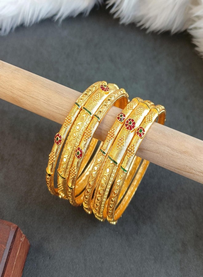 Efulgenz Indian Bangle Set for Women Bangle Set Floral Engraved Pattern Crystal Enamel Indian Bangles Bracelet Indian Bridal Jewelry for Wedding Bollywood Fashion Jewelry (6 Pcs) Size 2.6 - Image 2