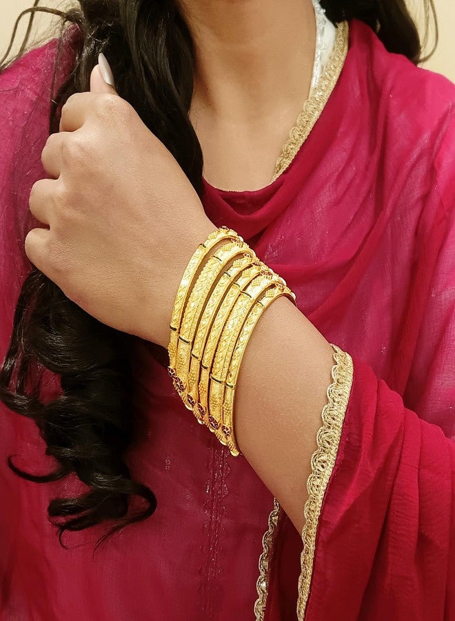 Efulgenz Indian Bangle Set for Women Bangle Set Floral Engraved Pattern Crystal Enamel Indian Bangles Bracelet Indian Bridal Jewelry for Wedding Bollywood Fashion Jewelry (6 Pcs) Size 2.6 - Image 4