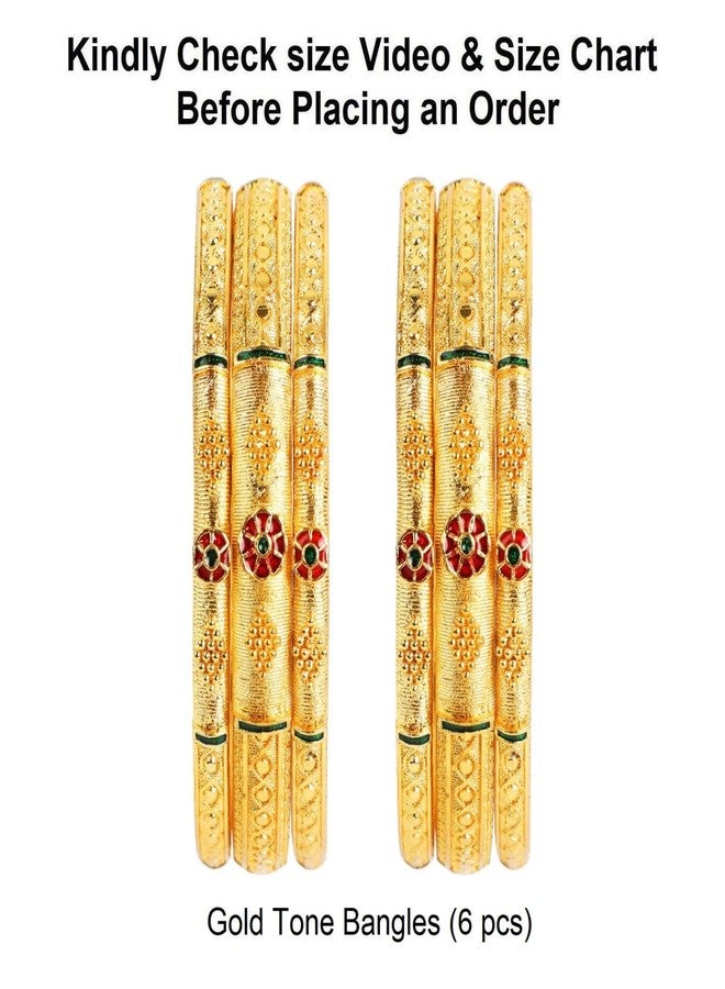 Efulgenz Indian Bangle Set for Women Bangle Set Floral Engraved Pattern Crystal Enamel Indian Bangles Bracelet Indian Bridal Jewelry for Wedding Bollywood Fashion Jewelry (6 Pcs) Size 2.6 - Image 5