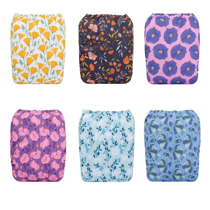 babygoal Reusable Cloth Diapers 6 Pack+6pcs Inserts+Wet Bag, One Size Adjustable Washable Pocket Nappy Covers for Baby Girls and Boys-Rash Free - Image 2