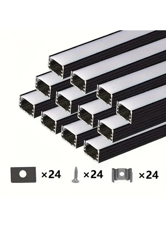 12Pcs 100CM Black Aluminum White Cover LED Channel System With Diffuser - Image 1