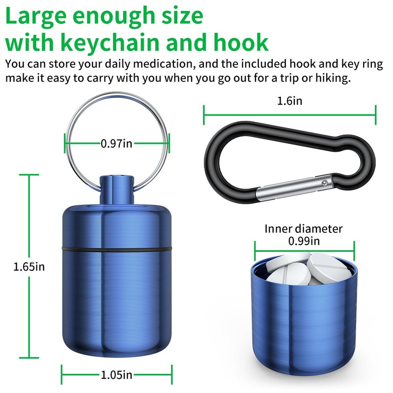 Urekt Small Pill Case, (3 Pack) Keychain Pill Holder with Strong Carabiners Portable Waterproof Travel Pill Container Carrier Mini Metal Pill Box Bottle with Keyring for Medicine Ear Plug Jewelry - Image 2