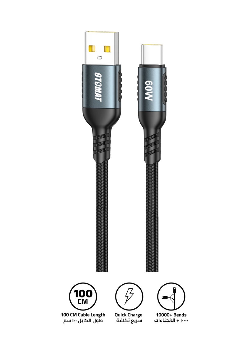 60W Fast Charging USB to Type C Cable 1M – Hi-Speed Data Transfer, Nylon Braided with Aluminum Alloy for Laptops, Phones, Samsung Galaxy MacBook Pro Switch Huawei MateBook X Pro iPad Mini - Black - pzsku/Z3AEB9A1DB059CDAE6E71Z/45/_/1736218881/d63fbfff-de75-4740-b341-0426390ff646