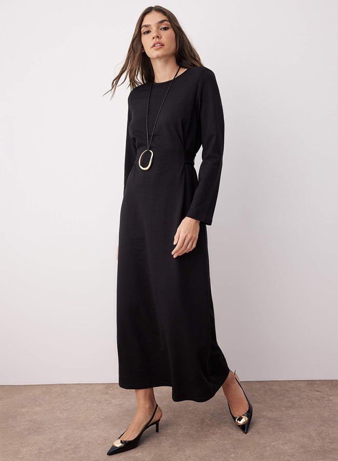 trendyol Black Unlined Plain Knitted Soft Button Interlock Hijab Dress - Image 1