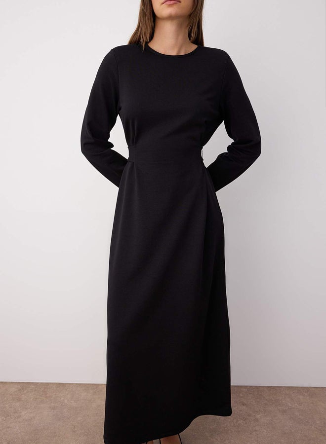 trendyol Black Unlined Plain Knitted Soft Button Interlock Hijab Dress - Image 3