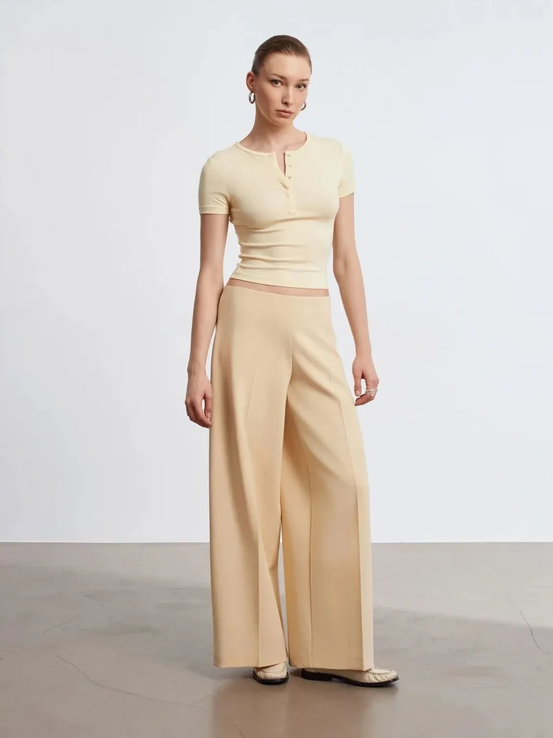 Dilvin DILVIN High-Waist Wide-Leg Crepe Trousers