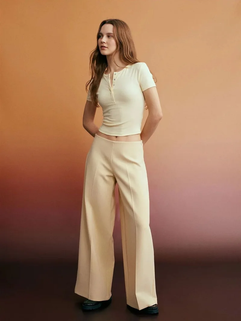 Dilvin DILVIN High-Waist Wide-Leg Crepe Trousers