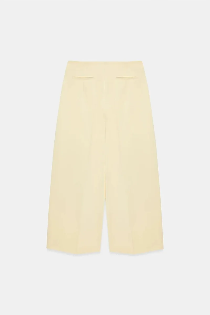Dilvin Beige Natural DILVIN High-Waist Wide-Leg Crepe Trousers for Women | Best Price UAE