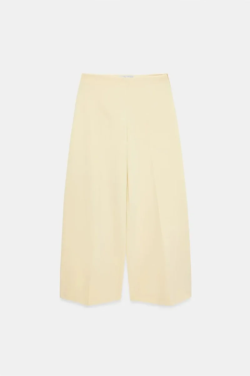 Dilvin Beige Natural DILVIN High-Waist Wide-Leg Crepe Trousers for Women | Best Price UAE