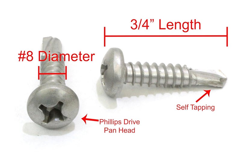 Bolt Dropper #8 x 3/4" Self Tapping Stainless Steel Metal Screws, (100 Pack) Phillips Pan Head Self Drilling, 410 SS, Choose Size - Image 2
