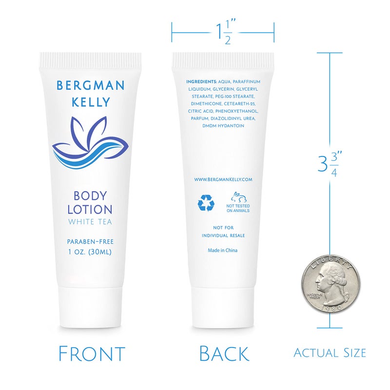BERGMAN KELLY - Travel Size Lotion - 1 fl oz, 100 PK, White Tea - Delight Your Guests with Invigorating and Refreshing Body Lotion - Quality Mini and Small Size Guest Hotel Toiletries in Bulk - Image 3