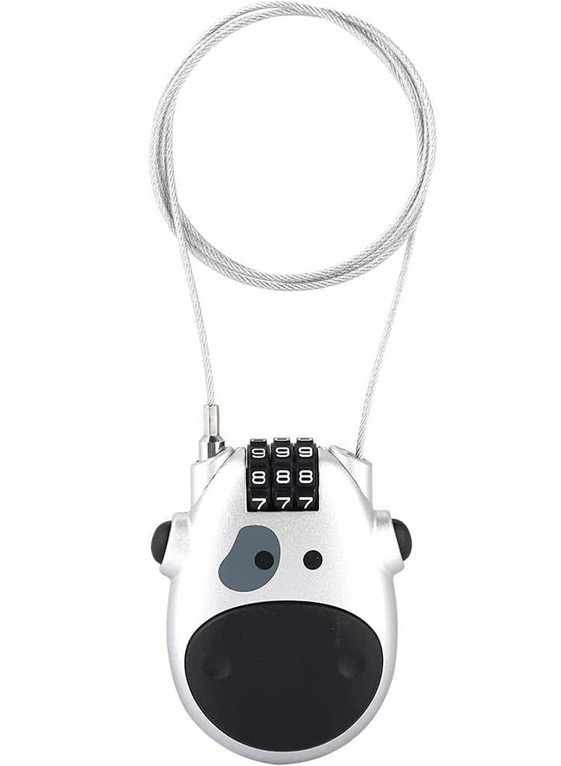 Heifer-Shaped Combination Lock with 3-Digit Code, 80CM Extendable Cable, Customized Safety Lock for Suitcases, Strollers, Luggage, and Laptops (Silver) - Image 1
