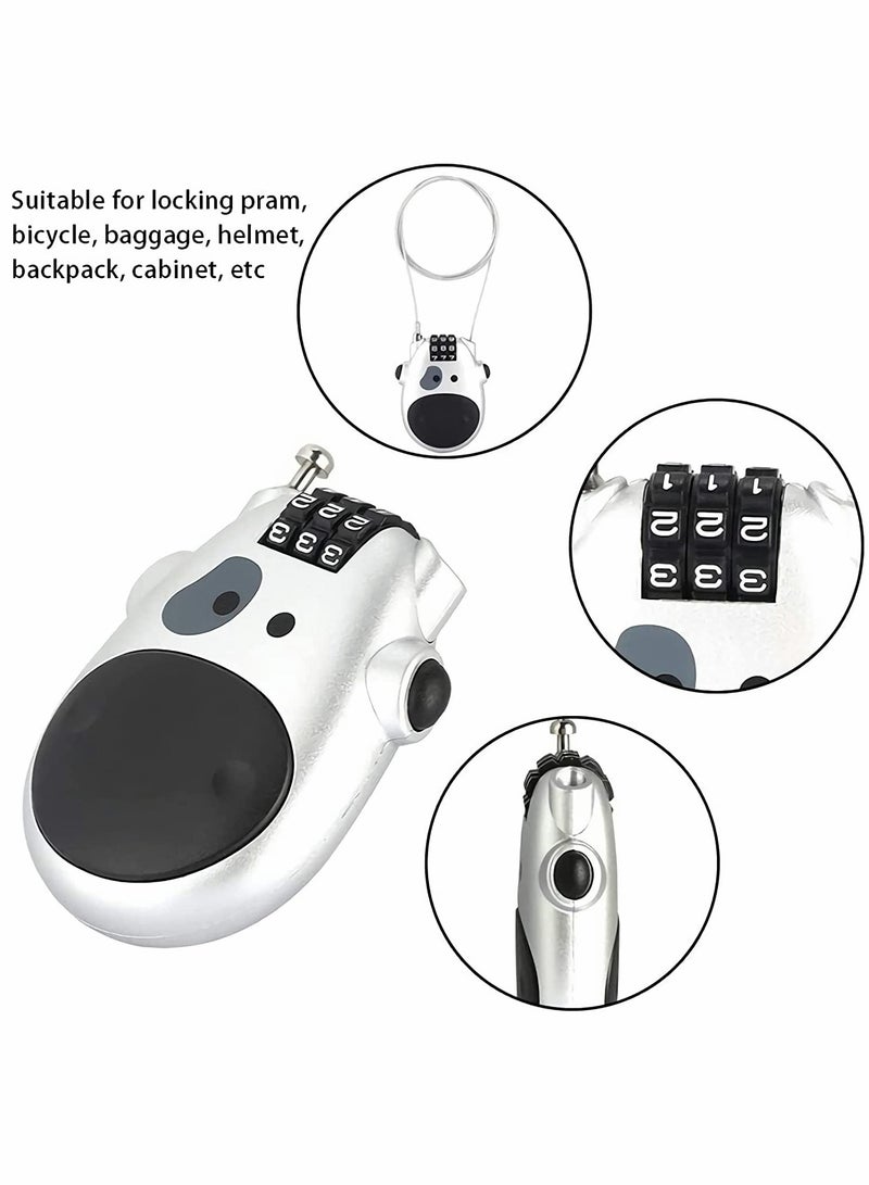 Heifer-Shaped Combination Lock with 3-Digit Code, 80CM Extendable Cable, Customized Safety Lock for Suitcases, Strollers, Luggage, and Laptops (Silver) - Image 4