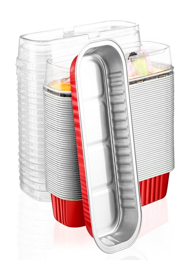 EUSOAR Disposable Ramekins with Lids, 50pcs 6.8oz 6.5"x2.5"x1.2" Aluminum Foil Baking Cups Mini Loaf Pan Tin，Rectangle Cupcake Containers Wrappers, Dessert Cheesecake Creme Brulee Ramekins Pan - Image 1