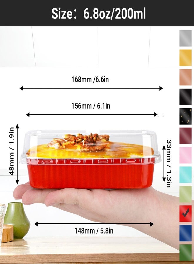 EUSOAR Disposable Ramekins with Lids, 50pcs 6.8oz 6.5"x2.5"x1.2" Aluminum Foil Baking Cups Mini Loaf Pan Tin，Rectangle Cupcake Containers Wrappers, Dessert Cheesecake Creme Brulee Ramekins Pan - Image 2