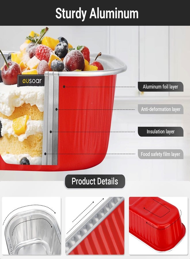 EUSOAR Disposable Ramekins with Lids, 50pcs 6.8oz 6.5"x2.5"x1.2" Aluminum Foil Baking Cups Mini Loaf Pan Tin，Rectangle Cupcake Containers Wrappers, Dessert Cheesecake Creme Brulee Ramekins Pan - Image 3