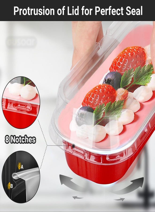 EUSOAR Disposable Ramekins with Lids, 50pcs 6.8oz 6.5"x2.5"x1.2" Aluminum Foil Baking Cups Mini Loaf Pan Tin，Rectangle Cupcake Containers Wrappers, Dessert Cheesecake Creme Brulee Ramekins Pan - Image 4