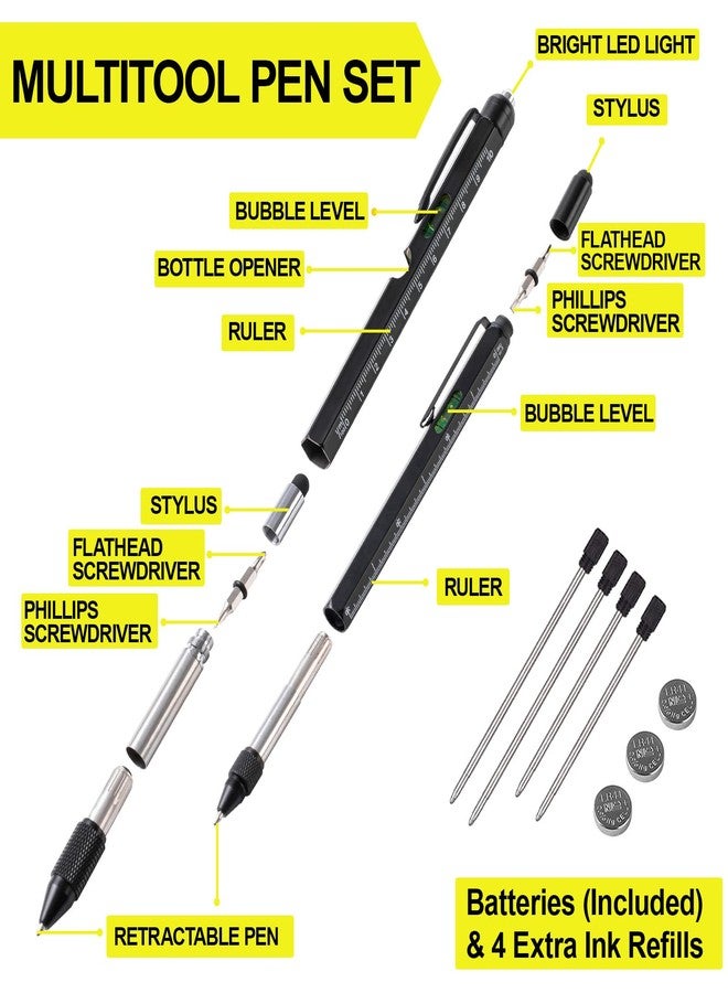 VIBELITE 11 in 1 Multitool Pen Set with LED, Stylus, Level, Screwdriver, Flathead, Gifts for Men, Him, Dad, Father, Teen Boys, Husband, Women, Mens Gifts from Daughter, Wife, Son, Black, 2 Pack - Image 3