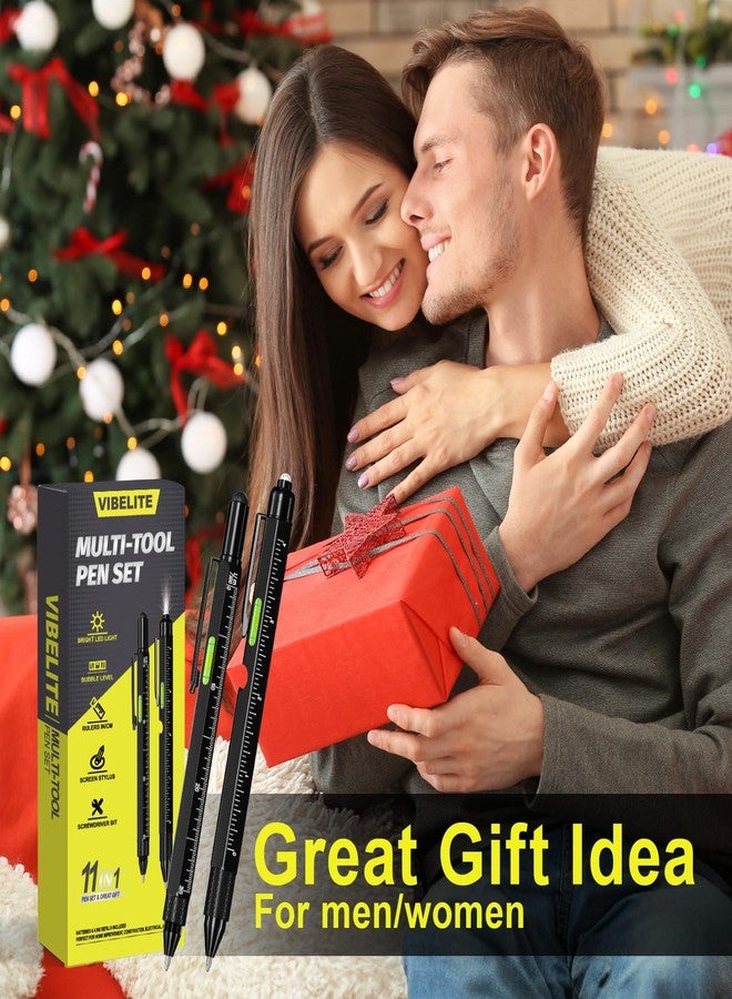 VIBELITE 11 in 1 Multitool Pen Set with LED, Stylus, Level, Screwdriver, Flathead, Gifts for Men, Him, Dad, Father, Teen Boys, Husband, Women, Mens Gifts from Daughter, Wife, Son, Black, 2 Pack - Image 2