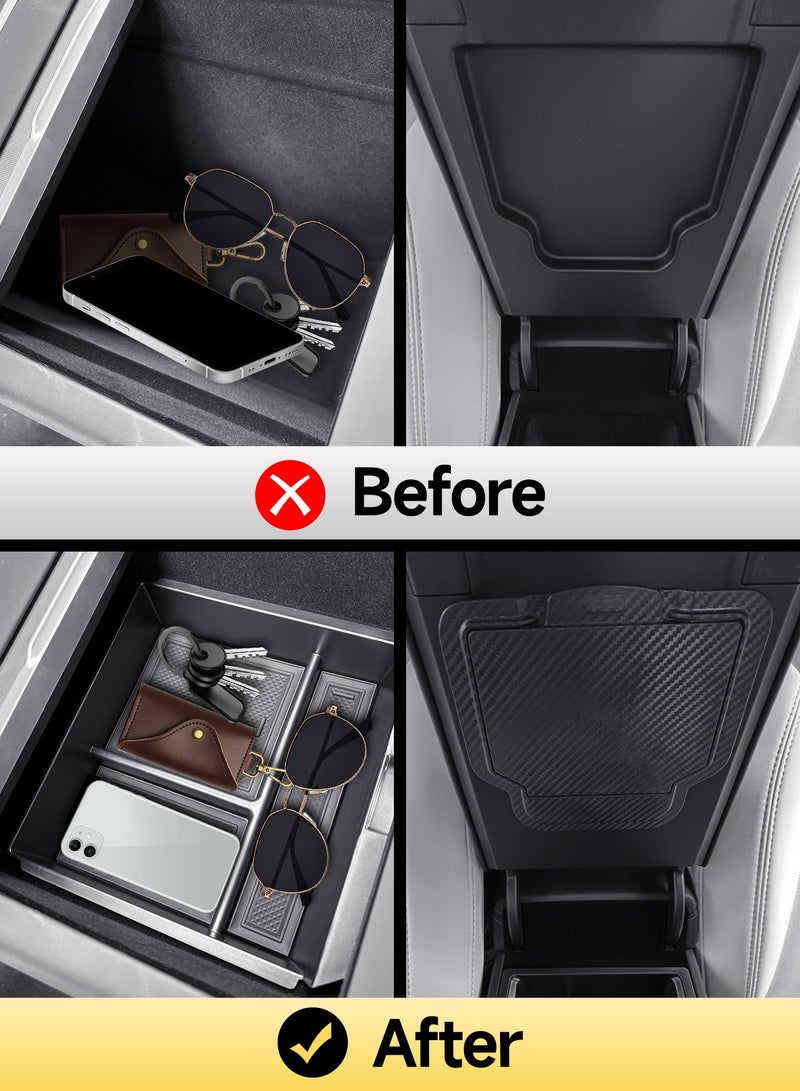 CHIYLE CHIYLE 5Pcs Center Console Organizer Tray for 2025 Tesla Model Y Juniper & 2024 2025 Model 3 Highland, Armrest Hidden Drawer Storage Box Cup Holder, Model Y juniper & Model 3 Highland Accessories 2025  - Image 5
