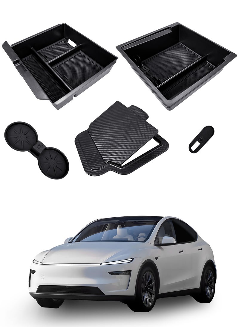 كيل › 5 قطع صينية منظمة للكونسول المركزي لسيارات Tesla Model Y Juniper 2025 و 2026 و Model 3 Highland 2024-2026، صندوق تخزين مخفي في مسند الذراع وحامل أكواب، إكسسوارات Model Y و Model 3 2024 و 2025 و 2026 - Image 1