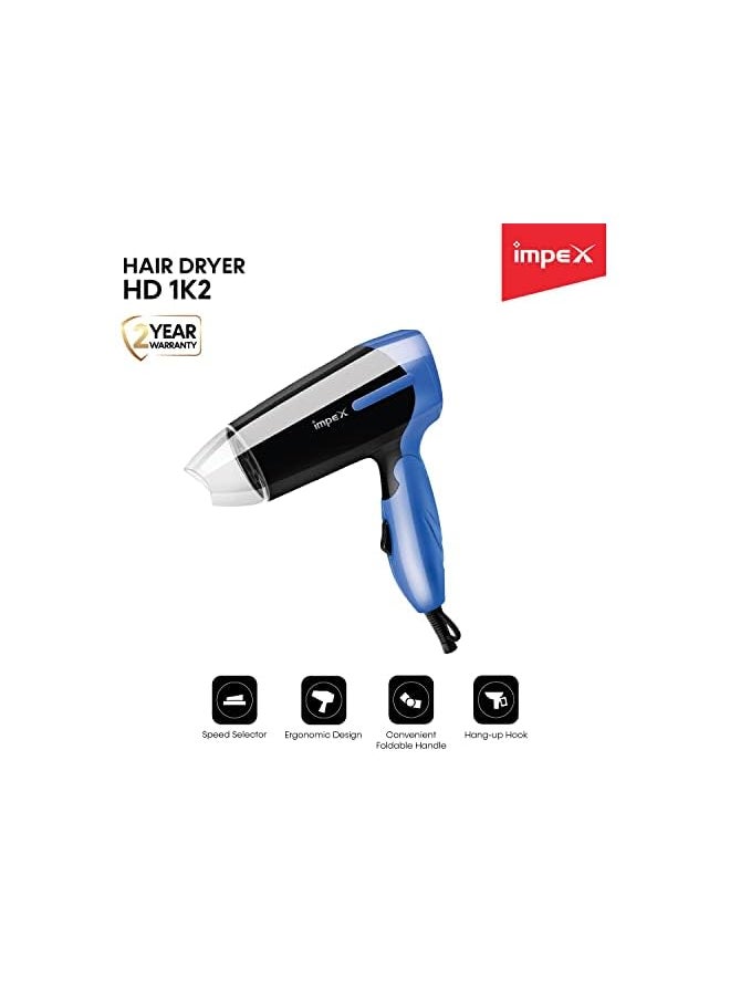 Impex - Hd-1K2 Foldable Handle Hair Dryer With 2 Speed/Heat Function - Assorted - Image 1