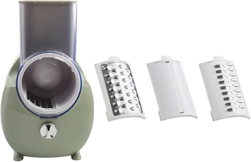 Green Electric Rotary Vegetable Cutter 3 in 1 Automatic Food Slicer Chopper Grater with Interchangeable Blades - Image 5