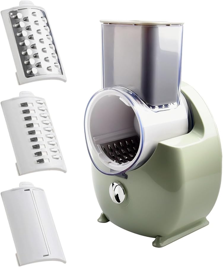 Green Electric Rotary Vegetable Cutter 3 in 1 Automatic Food Slicer Chopper Grater with Interchangeable Blades - Image 4