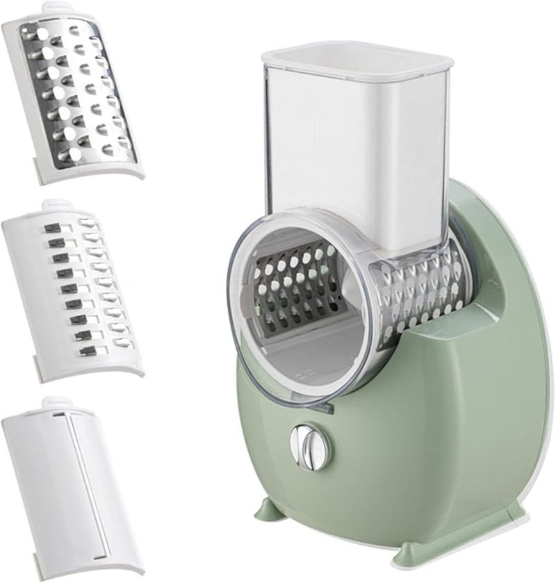 Green Electric Rotary Vegetable Cutter 3 in 1 Automatic Food Slicer Chopper Grater with Interchangeable Blades - Image 1