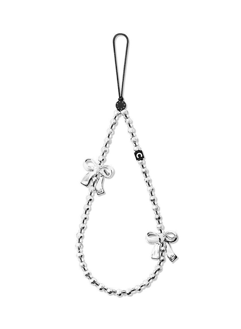 Casetify Silver Metal Bow Phone Charm, Silver Beaded Wrist Chain with 2 Solid Bowknot, Minimalist Trendy Women Phone Lanyard Strap - Image 5