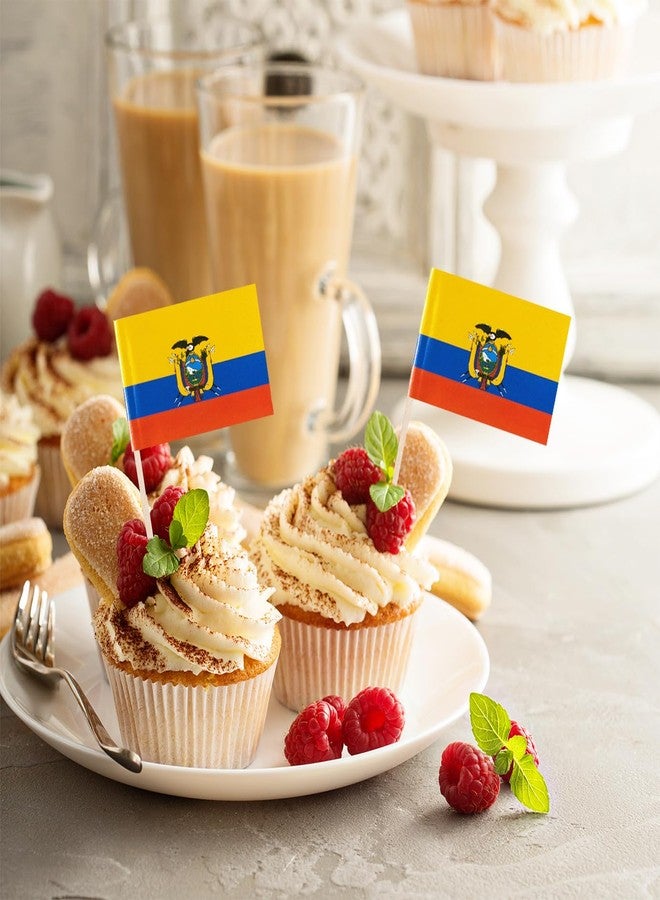 JBSJBS Ecuador Flag Ecuador Cupcake Topper Flags Banner Mini Small Ecuadorians Toothpick Stick Flags Cake Party Festival Theme Decorations(100Pcs) - Image 4