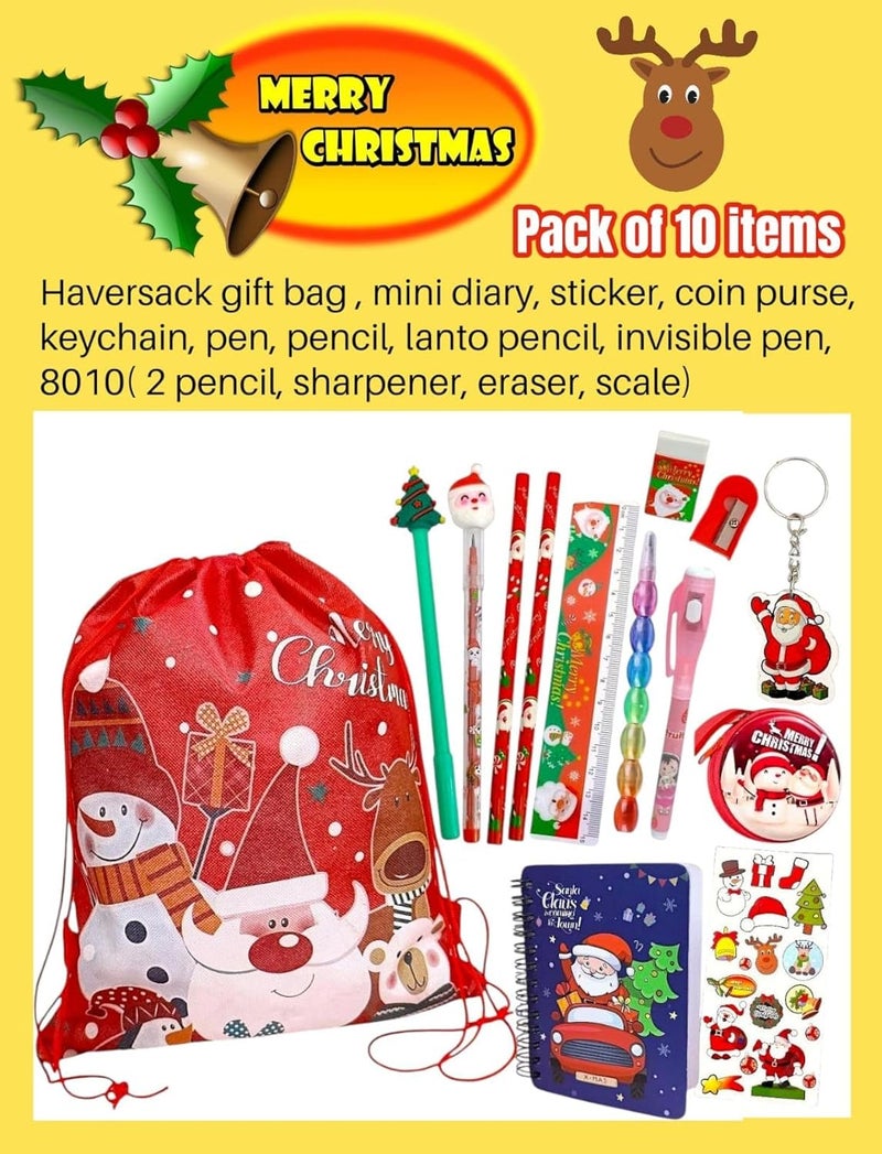 AMYCAUR Merry Christmas Stationery Combo Gift for Kid, Cute School Stationery gift Combo, Secret Santa Party Return Gift for Kids Stationery Items, New Year Christmas Goody Gift Set (Pack_of_10_Items) - Image 5