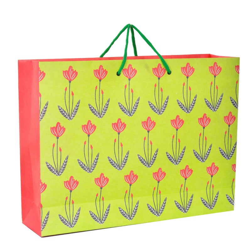 PPJ ® - FLORAL (10 Pcs.) PAPER CARRY BAG, 16 Inch X 12 Inch X 4 Inch for DIWALI/WEDDING/FUNCTION/BIRTHDAY/RETURN GIFTS/CHRISTMAS (Pack of 10) - Image 1