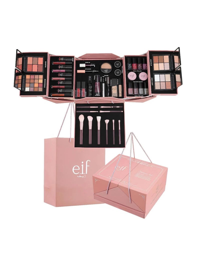 e.I.f e.l.f Deluxe Full Makeup Kit | Multi-Layer 85+ PCS Cosmetic Box with Eyeshadows, Lipsticks, Nail Polishes, Contour, Highlighter & Professional Brushes | Premium Quality Gift Set , Pink Color - Image 1