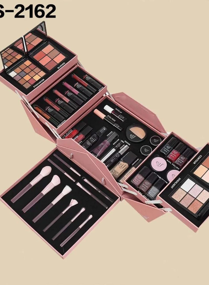 e.I.f e.l.f Deluxe Full Makeup Kit | Multi-Layer 85+ PCS Cosmetic Box with Eyeshadows, Lipsticks, Nail Polishes, Contour, Highlighter & Professional Brushes | Premium Quality Gift Set , Pink Color - Image 3