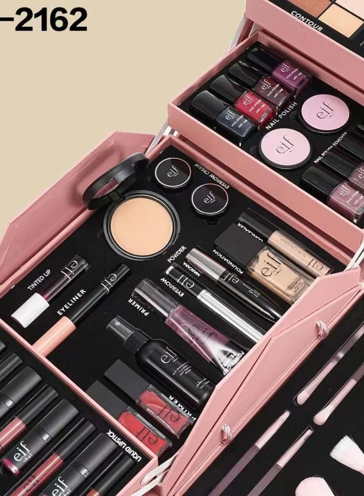 e.I.f e.l.f Deluxe Full Makeup Kit | Multi-Layer 85+ PCS Cosmetic Box with Eyeshadows, Lipsticks, Nail Polishes, Contour, Highlighter & Professional Brushes | Premium Quality Gift Set , Pink Color - Image 5