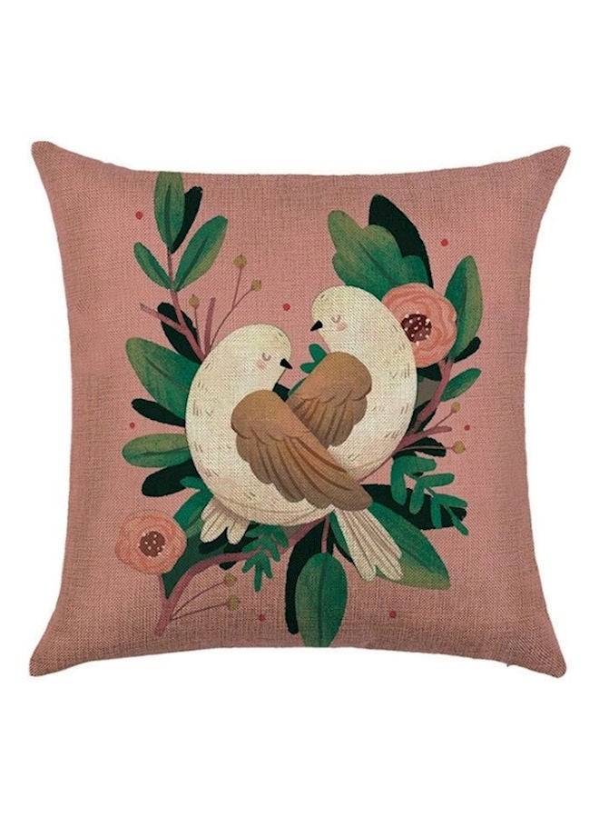 NIBEMINENT Pigeon And Leaf Print Cotton Linen Square Cushion Cover Multicolour