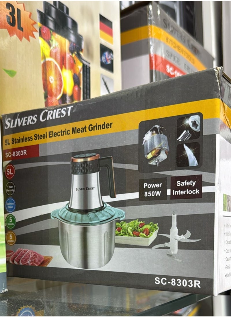 Royal Silver Crest 5L Electric Food Chopper & Meat Grinder – 850W High-Power Mini Food Processor (SC-8302R) with 3D Stainless Steel Blades, for Meat, Vegetables, Fruits, Nuts – Easy to Clean, Non-Slip Design  - Image 4