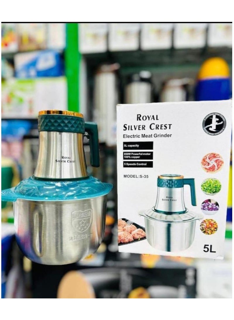 Royal Silver Crest 5L Electric Food Chopper & Meat Grinder – 850W High-Power Mini Food Processor (SC-8302R) with 3D Stainless Steel Blades, for Meat, Vegetables, Fruits, Nuts – Easy to Clean, Non-Slip Design  - Image 1