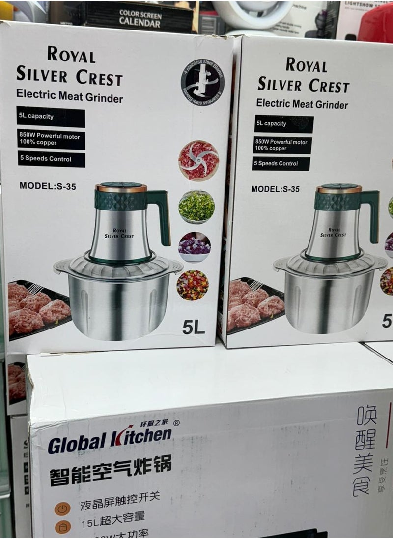 Royal Silver Crest 5L Electric Food Chopper & Meat Grinder – 850W High-Power Mini Food Processor (SC-8302R) with 3D Stainless Steel Blades, for Meat, Vegetables, Fruits, Nuts – Easy to Clean, Non-Slip Design  - Image 3