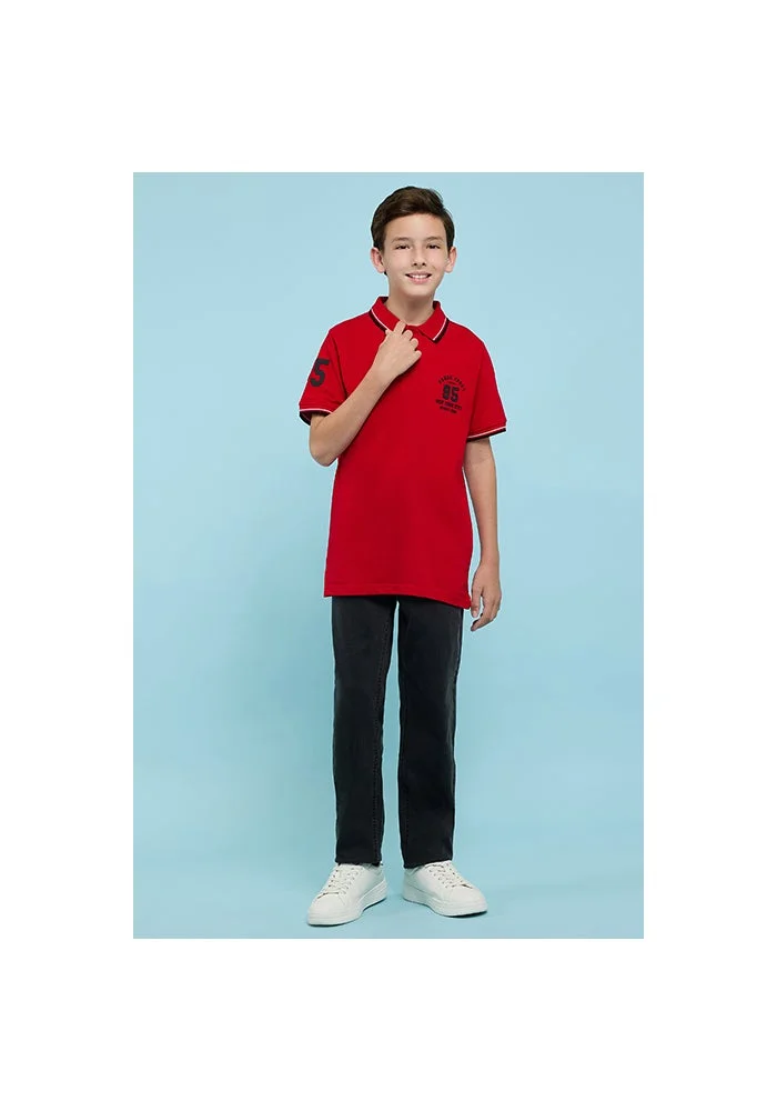R&b Print Detail Polo T-Shirt with Short Sleeves