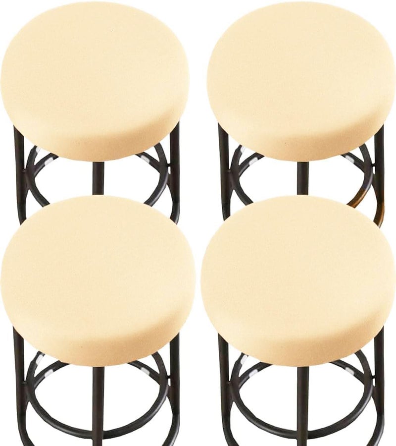 HFCNMY Stool Covers Round,4 Pack Stretch Round Bar Stool Covers Washable Bar Stool Seat Covers Stool Cushion Slipcover Elastic Bar Chair Covers for 13-18 Inch Chair (Beige) - Image 1