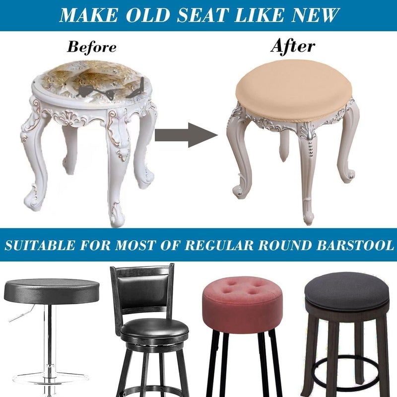 HFCNMY Stool Covers Round,4 Pack Stretch Round Bar Stool Covers Washable Bar Stool Seat Covers Stool Cushion Slipcover Elastic Bar Chair Covers for 13-18 Inch Chair (Beige) - Image 3