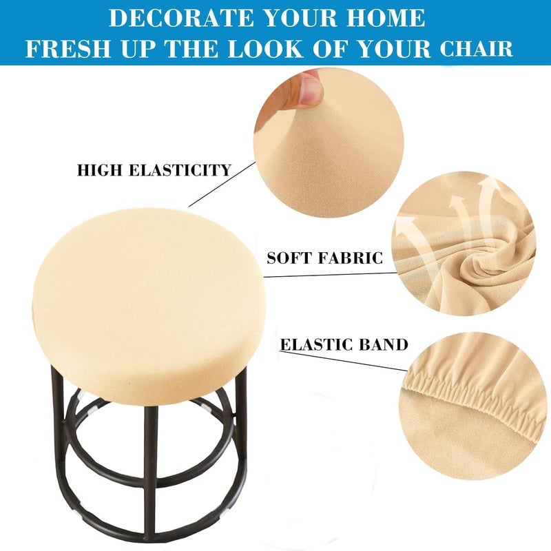 HFCNMY Stool Covers Round,4 Pack Stretch Round Bar Stool Covers Washable Bar Stool Seat Covers Stool Cushion Slipcover Elastic Bar Chair Covers for 13-18 Inch Chair (Beige) - Image 2