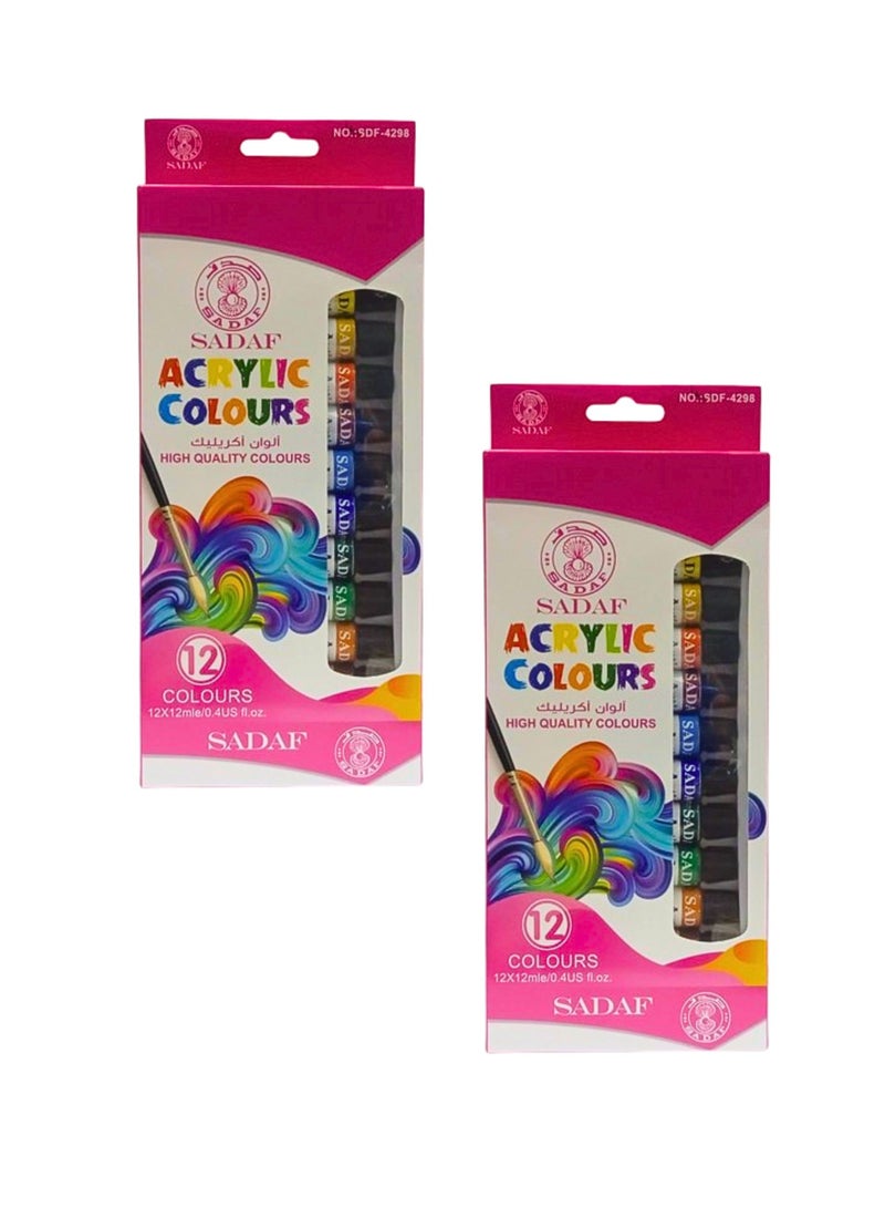 Sadaf Acrylic Colours High Quality Colours 12x12ml  12 Colours Set (Pack of 2) - Image 1