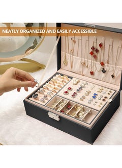 RollsTimi  Jewelry Box For Women Girls,2 Layers Jewelry Organizer Container with Lock,PU Leather Storage Case with Removable Tray,Jewelry Display Holder For Necklaces Earrings Bracelets Rings Watches,Black  - Image 4