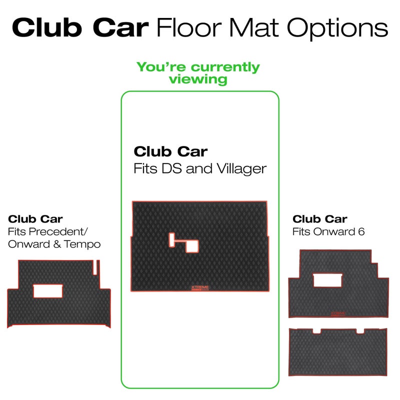 Xtreme Mats Club Car Compatible Golf Cart Mat, Full Coverage Rubber Floor Liner - Fits Club Car DS (1982-2013) and Villager (1982-2018) - Black with Red Trim - Image 2