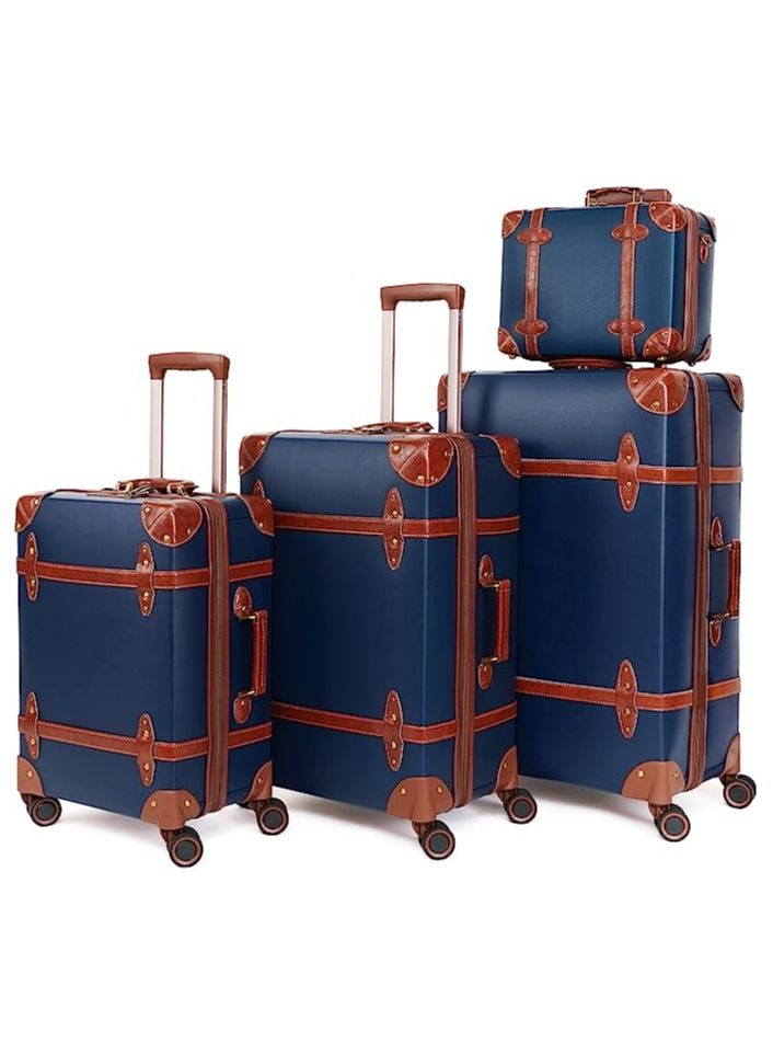 Concept Set of 4 Luxury Vintage-Inspired Premium Hard Shell Luggage Trolley Set with Number Lock 28", 24", 20", and 12.5 Inch  - Image 1