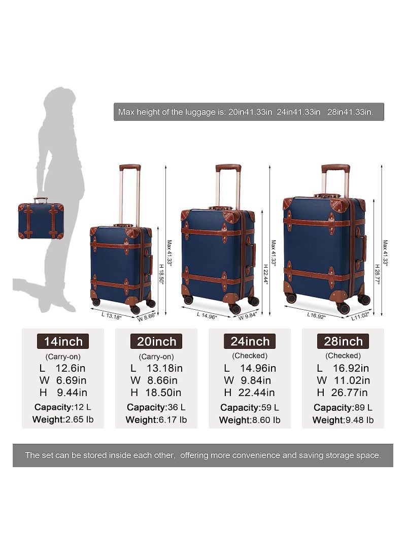 Concept Set of 4 Luxury Vintage-Inspired Premium Hard Shell Luggage Trolley Set with Number Lock 28", 24", 20", and 12.5 Inch  - Image 2